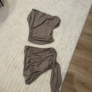 Two-Piece Ruched Bikini Set — Taupe